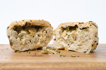  multigrain bread on wood chopping board