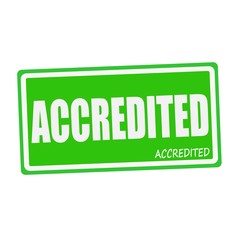 ACCREDITED white stamp text on green