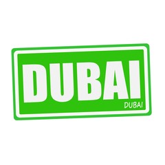 DUBAI white stamp text on green