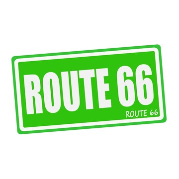 ROUTE 66 white stamp text on green