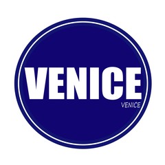 VENICE white stamp text on blue