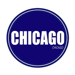 CHICAGO white stamp text on blue