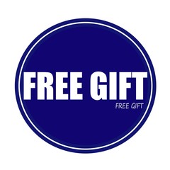 FREE GIFT white stamp text on blue