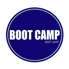 BOOT CAMP white stamp text on blue
