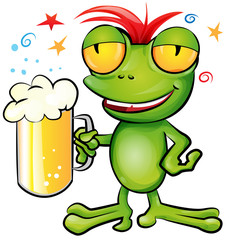 .frog cartoon with schooner beer