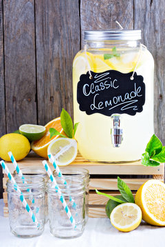 Homemade lemonade in beverage dispencer