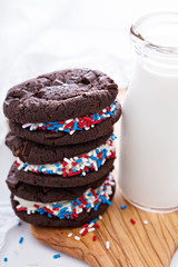Chocolate sandwich cookies with creamy filling