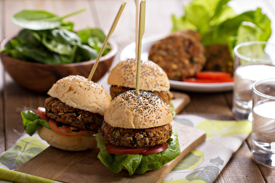 Vegan burgers with beans and vegetables