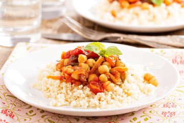 Cous-cous with chickpea and vegetable stew