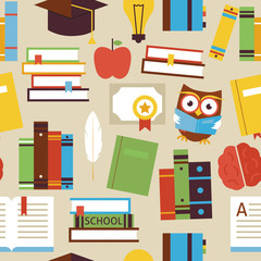 Flat Seamless Pattern Education Books and Knowledge Objects over