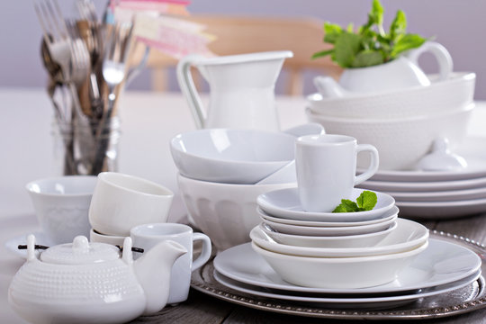 Variety Of White Dinnerware