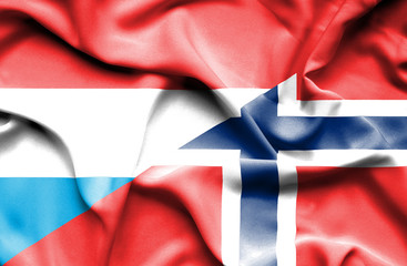 Waving flag of Norway and Luxembourg