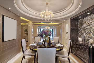 luxury dinning room interior - obrazy, fototapety, plakaty
