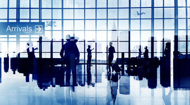 Busy Business People Silhouette Airport Travel Commercial Airpla