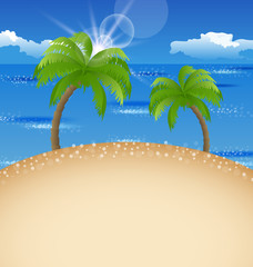 Fototapeta na wymiar Summer holiday background with beach, palm, sky