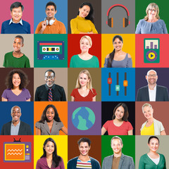 Multiethnic People Colorful Smiling Portrait Technology Concept