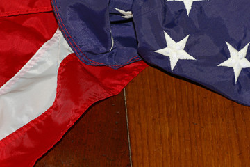 American flag on mahogany wooden floor