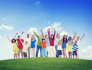 Obraz premium People Celebration Multiethnic Group Happiness Success Concept