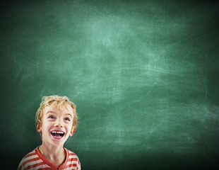 Little Boy Smiling Happiness Copy Space Blackboard Concept