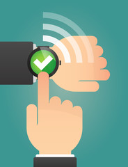 Hand pointing a smart watch with a check mark