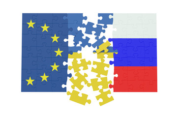 puzzles of Ukraine, Russia and EU concept