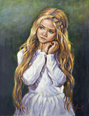 oil on canvas of a little girl - 86377775