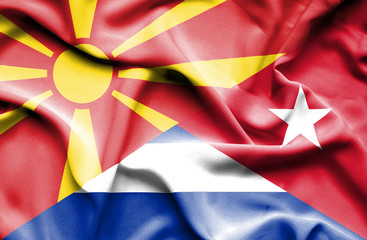 Waving flag of Cuba and Macedonia