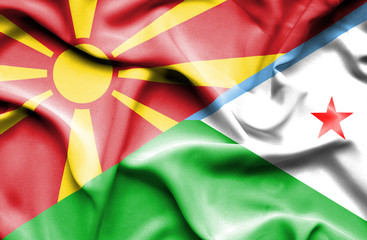 Waving flag of Dijbouti and Macedonia