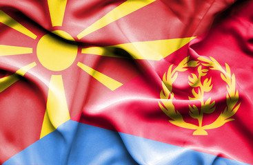 Waving flag of Eritrea and Macedonia
