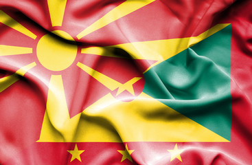 Waving flag of Guernsey and Macedonia