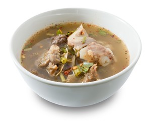 Thai Spicy Beef Entrails Soup on White Background