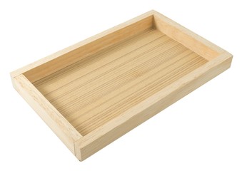 Square Empty Wooden Tray on White Background