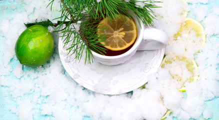 Christmas tea with lemon lime new year snow winter