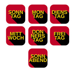 Vector set color square icons with titles of days