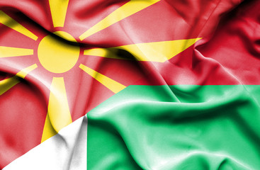 Waving flag of Madagascar and Macedonia