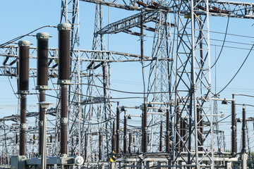 High voltage power transformer substation and electric poles