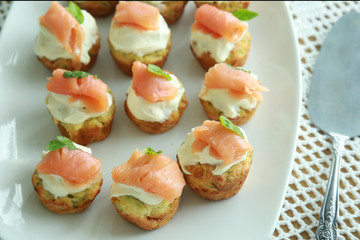 Homemade Spinach mini muffin with cream cheese and salmon