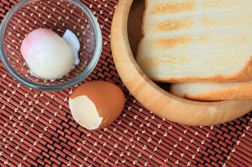 Sliced bread and soft boiled egg