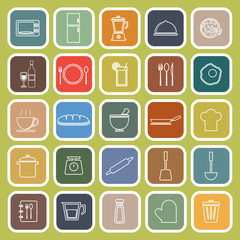 Kitchen line flat icons on green background