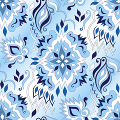 Floral colorful seamless texture on blue.