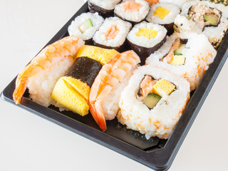 Sushi packs for supermarket in white background