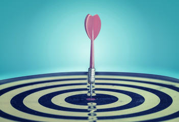 Success hitting target aim goal achievement. Dart in target cent