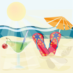 on the beach with coctail