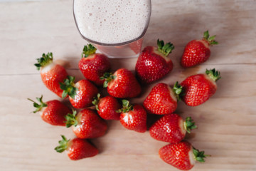 strawberry smoothie milkshake fresh blended top view