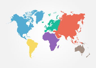 Vector World map with continent in different color ( flat design )