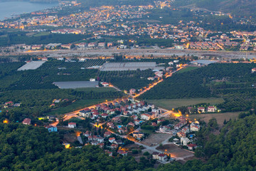 Fototapeta na wymiar Aerial view on small town resort Kiris and Camyuva, night