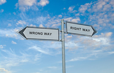 Fototapeta premium Road signs to right and wrong ways