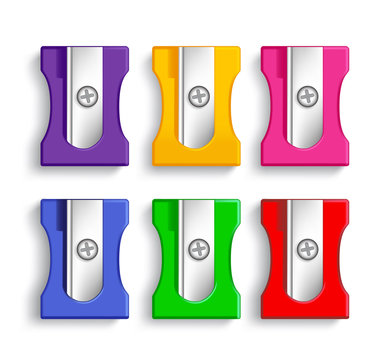 Set of Realistic 3d Colorful Plastic Pencil Sharpeners