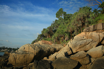 landscape sea bay asia mountains stones