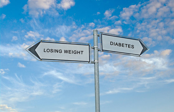 Road sign to losing  weight and diabetes
